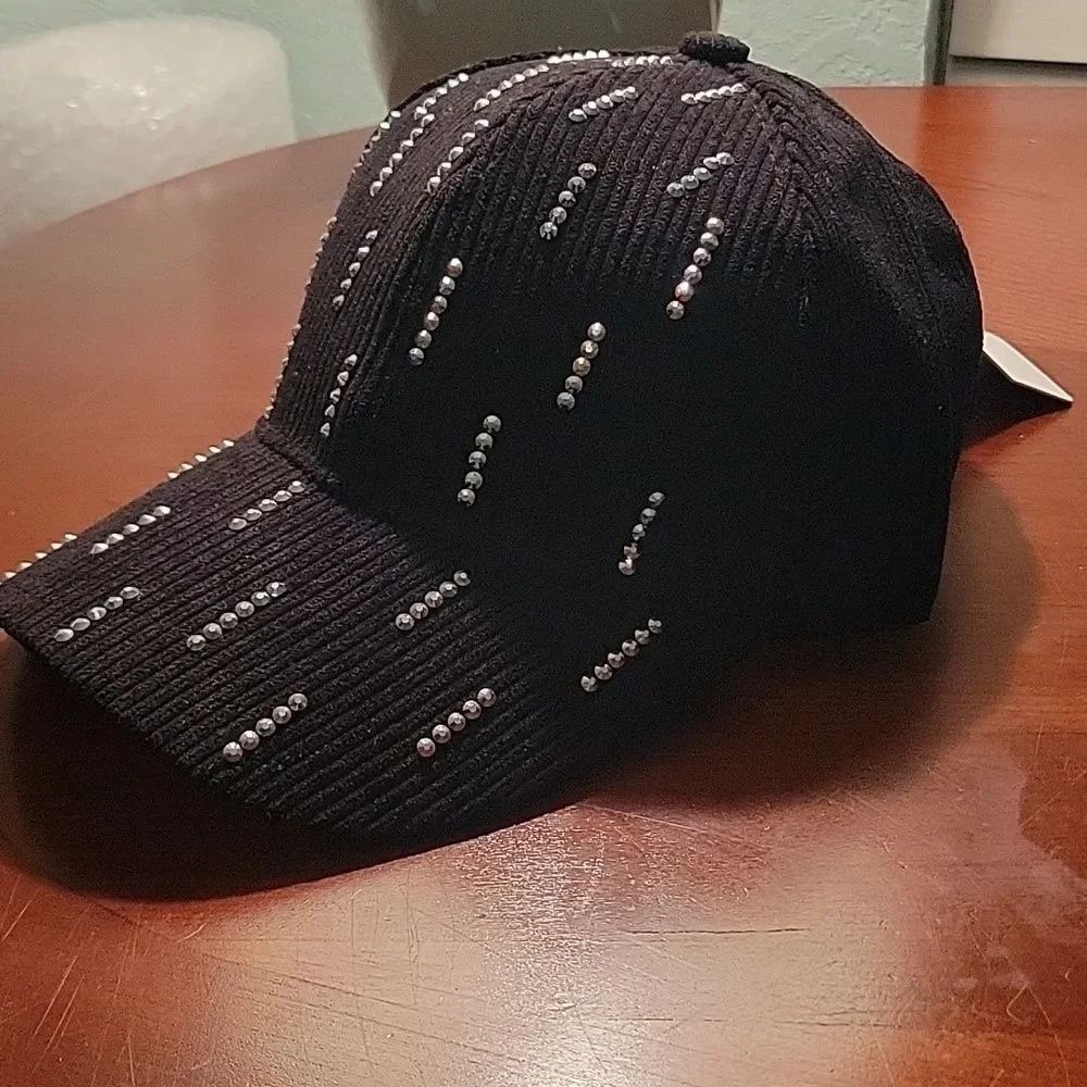 Bon Voyage Black Corduroy Bling Embellished Hat